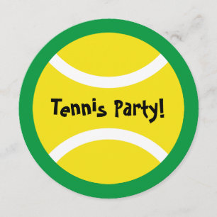 Round kids tennis theme Birthday party invitations