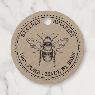 Round Kraft Vintage Bee Apiary Jar Honey Neck Tag