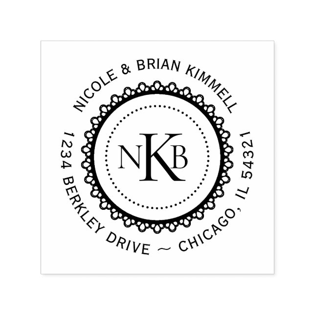 Round Lace Initials Monogram Create Your Own Self-inking Stamp (Design)