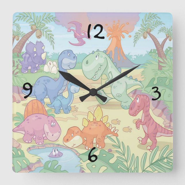 Round (Large) Wall Clock/Cartoon Dinosaurs Square Wall Clock (Front)