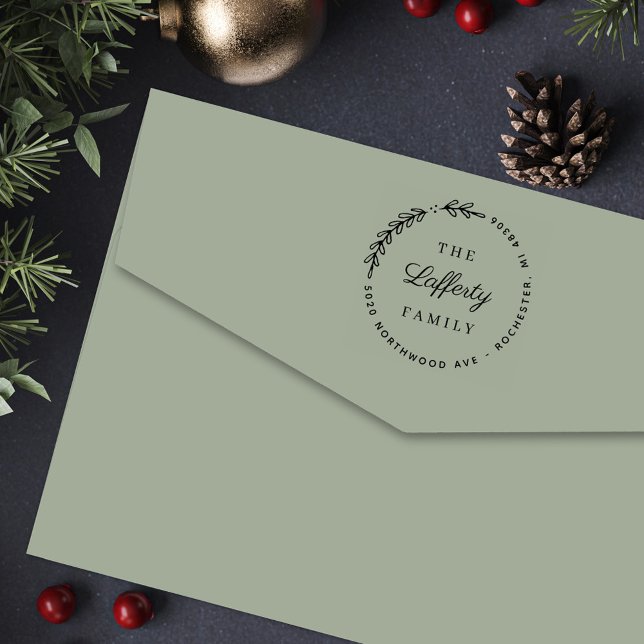 Round Laurel Wreath Return Address Self-inking Stamp (Creator Uploaded)
