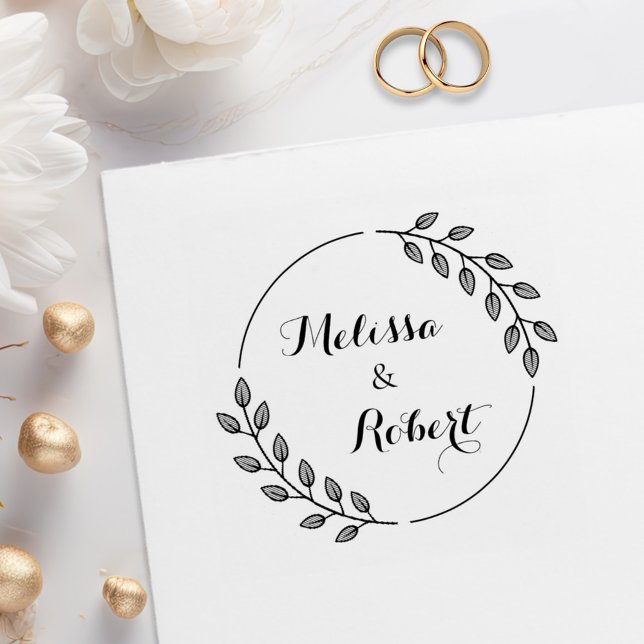 Round Leaves Wreath Custom Names Rubber Stamp (Creator Uploaded)