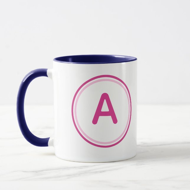 Round Letter Alphabet Pink Circle Design Mug (Left)