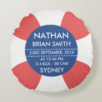 Round Life Bouy Birth Announcement Cushion