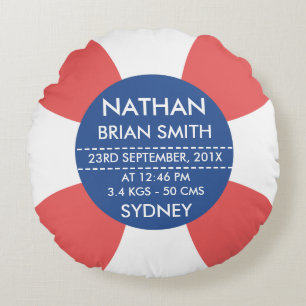Round Life Bouy Birth Announcement Cushion