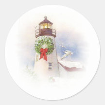Round Lighthouse Christmas Sticker