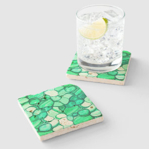 Round like stones in shades of clear green to mint stone coaster