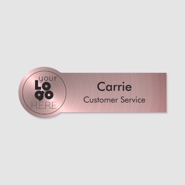 Round Logo Brushed Metallic Rose Gold Name Tag (Front)
