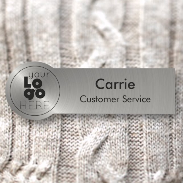Round Logo Brushed Radial Metallic Silver Name Tag (Creator Uploaded)