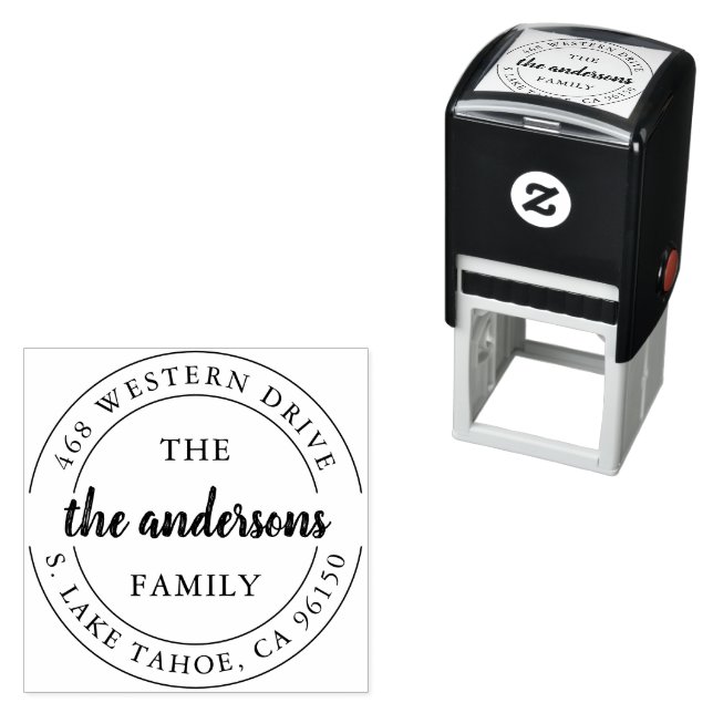 Round Logo | Family Name Return Address Self-inking Stamp (In Situ)