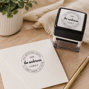 Round Logo Family Name Return Address Self-inking Stamp