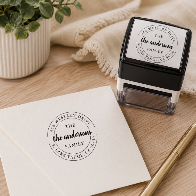 Round Logo | Family Name Return Address Self-inking Stamp (Round Logo | Family Name Return Address Self-inking Stamp)