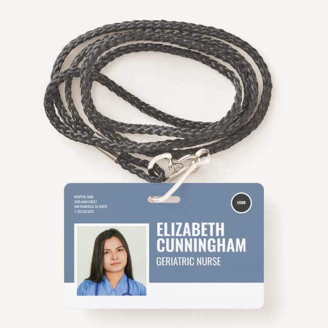 Round Logo Nurse Photo Name Barcode Horizontal ID Badge (Front with Lanyard)