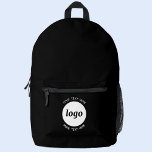 Round Logo Text Promotional Business Black Printed Backpack<br><div class="desc">Add your own logo and choice of text to this design.  Remove the top or lower text if you prefer.  Minimalist and professional.  Great for a promotional product for your clients and customers. Your logo will be clipped to a white circle.  For other versions,  see the collection.</div>