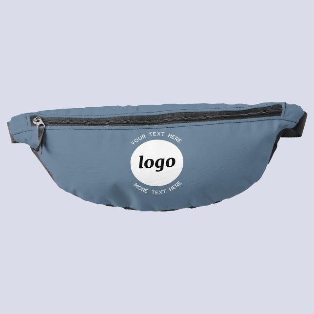Round Logo Text Promotional Business Blue Grey Bum Bags (Custom logo with text business promotional dusty blue fanny pack bag)