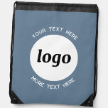 Round Logo Text Promotional Business Blue Grey Drawstring Bag<br><div class="desc">Add your own logo and choice of text to this design.  Remove the top or lower text if you prefer.  Minimalist and professional.  Great for a promotional product for your clients and customers. Your logo will be clipped to a white circle.  For other versions,  see the collection.</div>