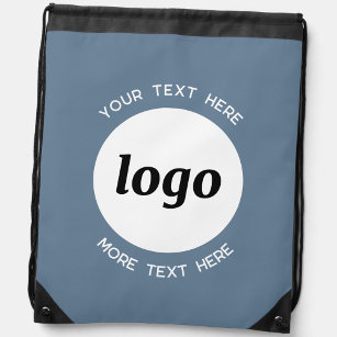 Round Logo Text Promotional Business Blue Grey Drawstring Bag
