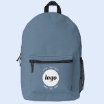 Round Logo Text Promotional Business Blue Grey Printed Backpack<br><div class="desc">Add your own logo and choice of text to this design.  Remove the top or lower text if you prefer.  Minimalist and professional.  Great for a promotional product for your clients and customers. Your logo will be clipped to a white circle.  For other versions,  see the collection.</div>