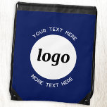 Round Logo Text Promotional Business Navy Blue Drawstring Bag<br><div class="desc">Add your own logo and choice of text to this design.  Remove the top or lower text if you prefer.  Minimalist and professional.  Great for a promotional product for your clients and customers. Your logo will be clipped to a white circle.  For other versions,  see the collection.</div>