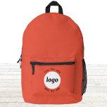 Round Logo Text Promotional Business Orange Printed Backpack<br><div class="desc">Add your own logo and choice of text to this design.  Remove the top or lower text if you prefer.  Minimalist and professional.  Great for a promotional product for your clients and customers. Your logo will be clipped to a white circle.  For other versions,  see the collection.</div>