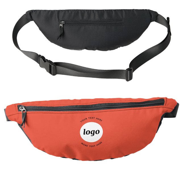 Round Logo Text Promotional Business Orange Red Bum Bags (Logo with custom text business promotional branding fanny pack bag)