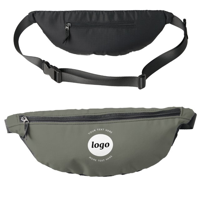 Round Logo Text Promotional Business Sage Green Bum Bags (Logo with custom text business promotional branding fanny pack bag)