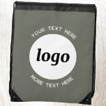 Round Logo Text Promotional Business Sage Green Drawstring Bag<br><div class="desc">Add your own logo and choice of text to this design.  Remove the top or lower text if you prefer.  Minimalist and professional.  Great for a promotional product for your clients and customers. Your logo will be clipped to a white circle.  For other versions,  see the collection.</div>