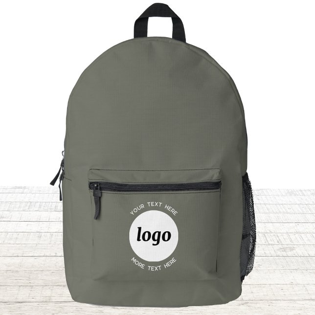 Round Logo Text Promotional Business Sage Green Printed Backpack (Logo with text promotional business branding backpack)