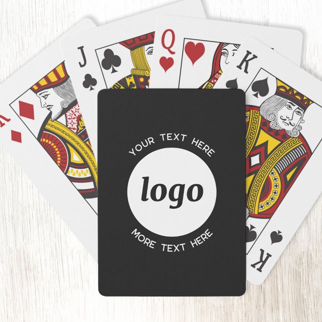 Round Logo with Text Promotional Business Black Playing Cards (Logo with custom text business promotional playing cards)