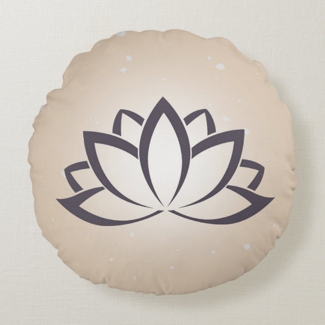 Round Lotus Symbol Throw Pillow Black and Tan  (Front)