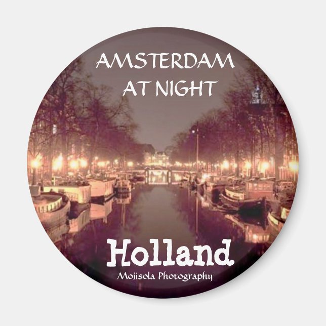 Round Magnet - amsterdam at night  (Front)