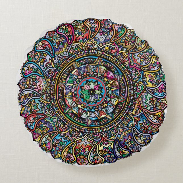 Round Mandala Meditation Pillow (Back)