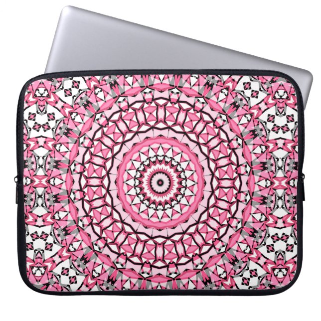 Round mandala pattern in glass vitrage style mosai laptop sleeve (Front)