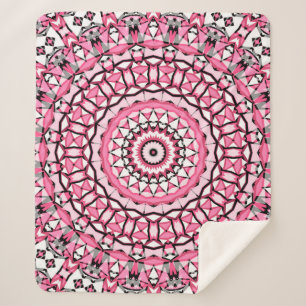 Round mandala pattern in glass vitrage style mosai sherpa blanket