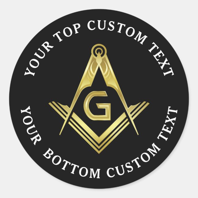 Round Masonic Stickers | Black Gold Square Compass (Front)