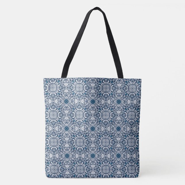 Round Medallion Blue Tote Bag (Front)