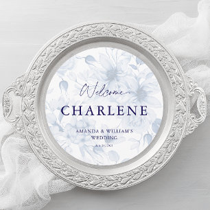 Round Menu with Guest Name Dusty Blue Wedding