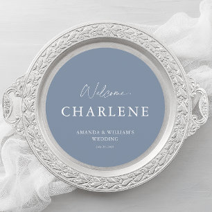 Round Menu with Guest Name Dusty Blue Wedding