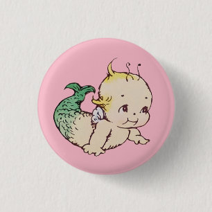 Round Mermaid Kewpie Button Pin