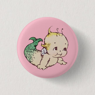 Round Mermaid Kewpie Button Pin
