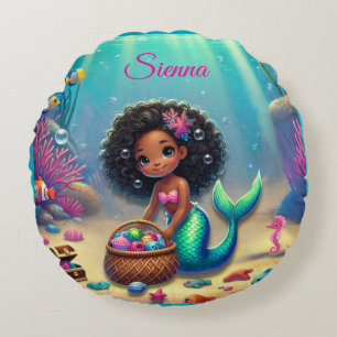 Round Mermazing Black/Mixed Heritage Throw Pillow