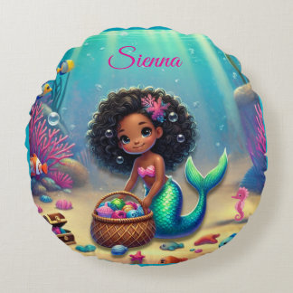 Round Mermazing Black/Mixed Heritage Throw Pillow