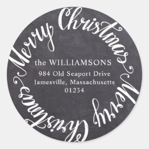 Round Merry Christmas Chalkboard Address Label