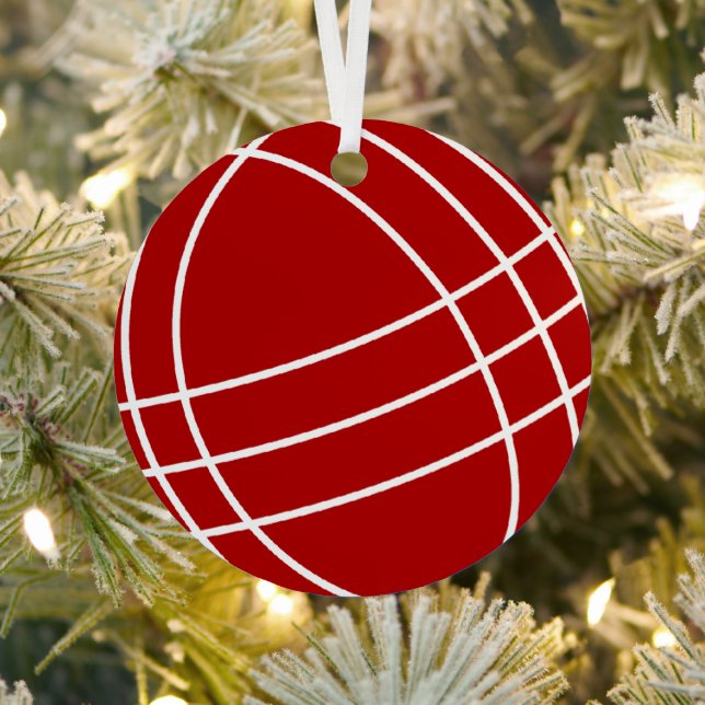 Round metal bocce ball Christmas tree ornament (Insitu)