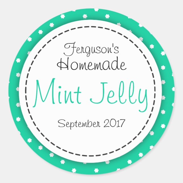 Round Mint Jelly green jam jar food label (Front)