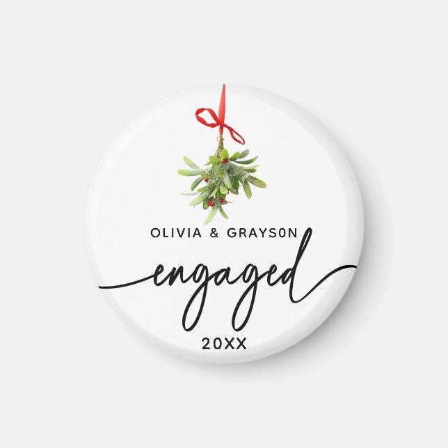 Round Mistletoe Engaged Magnet Keepsake (Front)