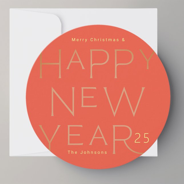 Round Modern Custom Gold Text Happy New Years Holiday Card (Creator Uploaded)