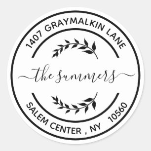 Round Modern Return Address Handwritten Script Classic Round Sticker