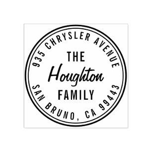Round Modern Script Family Name Return Address Rubber Stamp