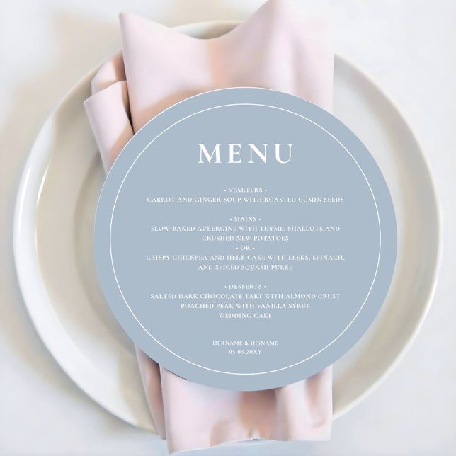 Round Modern Simple Dusty Blue Wedding Menu (Creator Uploaded)